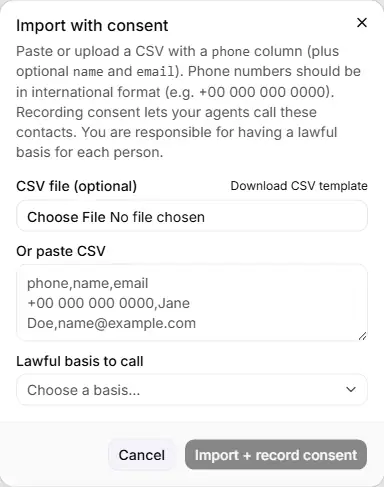 The Import with consent dialog