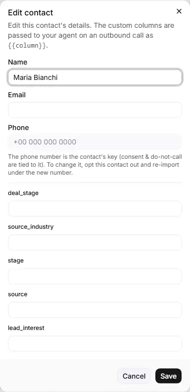 The Edit contact dialog
