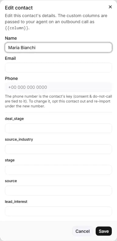 The Edit contact dialog