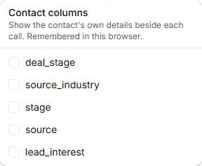 The Contact columns panel on a campaign page