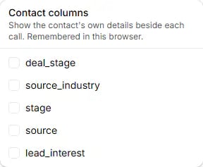 The Contact columns panel on a campaign page