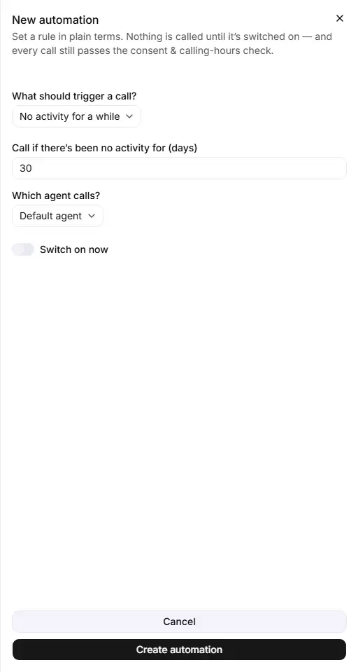 The New automation form in the RuleInside portal