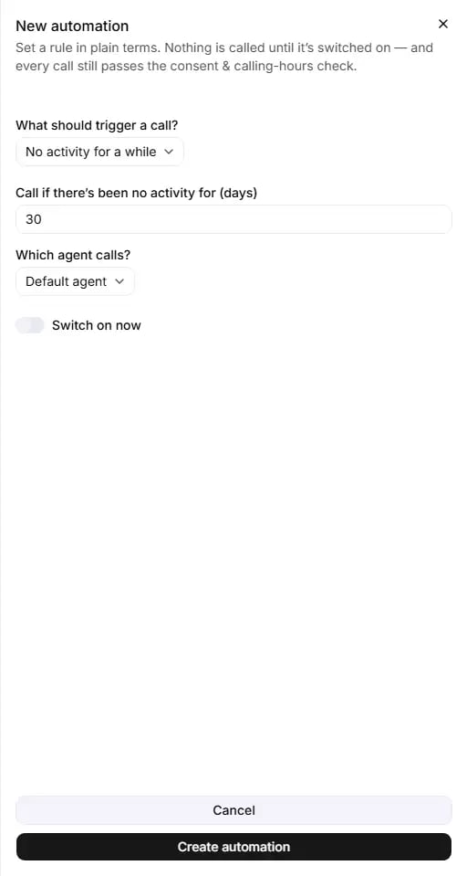 The New automation form in the RuleInside portal