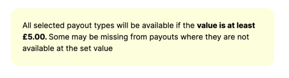 Payout Template Minimum
Value