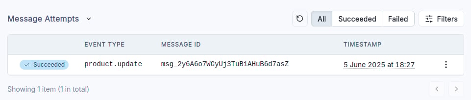 Screenshot of the message attempts
table