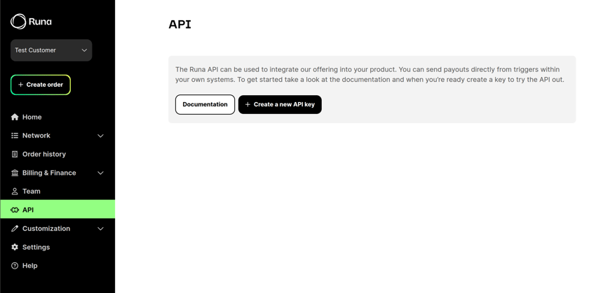 Creating an API key - Runa Developer Hub