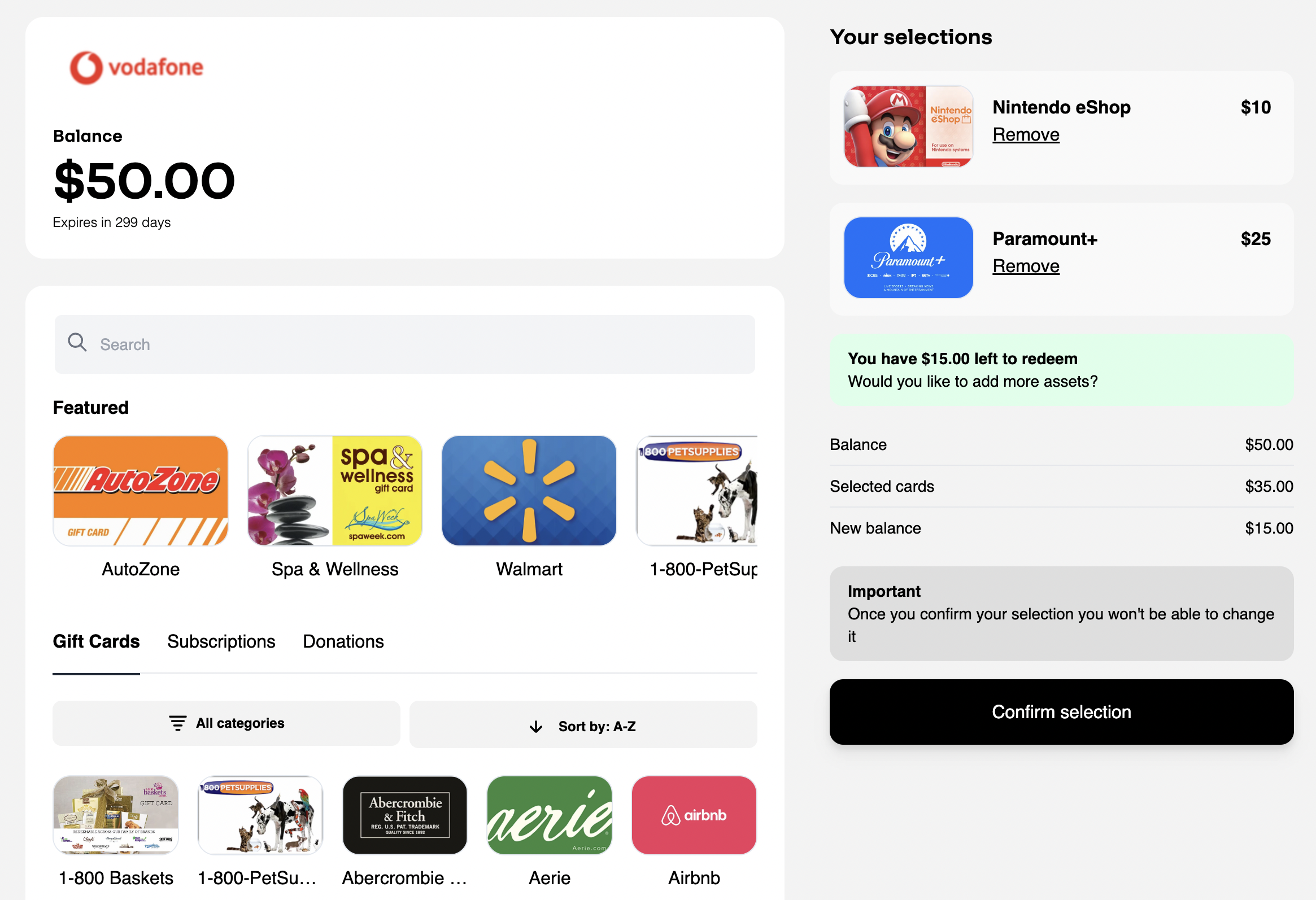 Screenshot of a Payout Link with multiple products
available