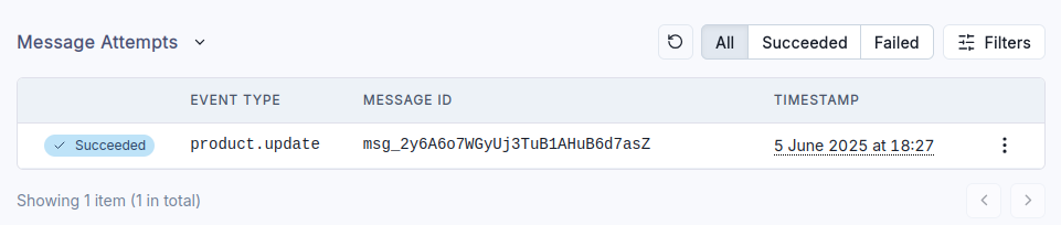 Screenshot of the message attempts
table