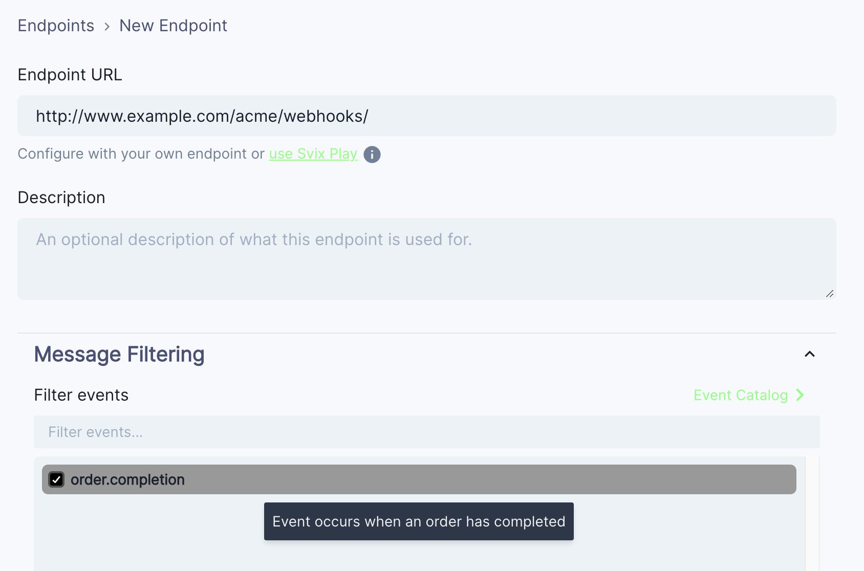 Screenshot of the add new endpoint form