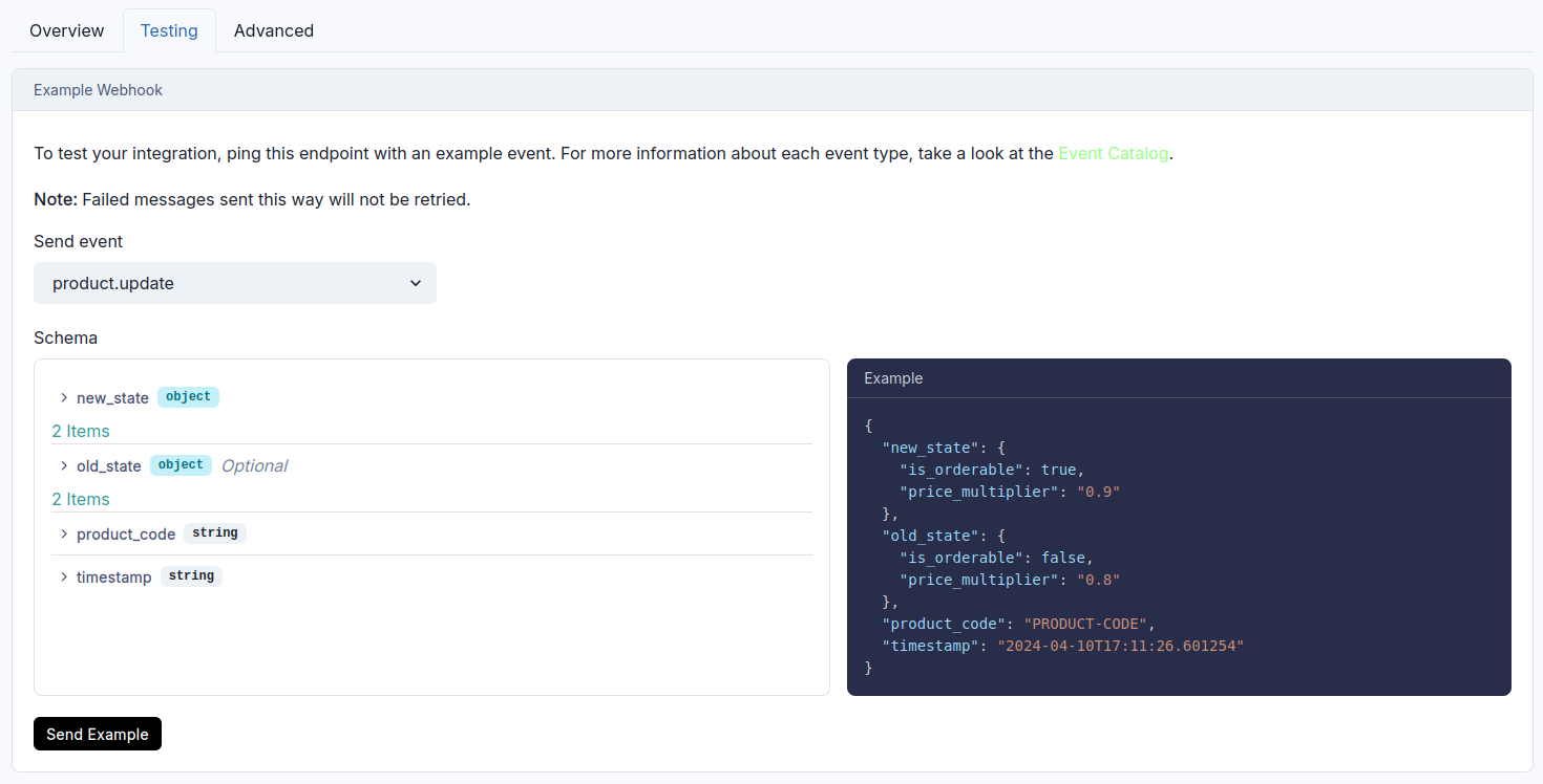 Screenshot of the testing tab