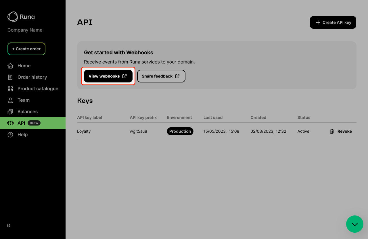 Screenshot of the view webhook button