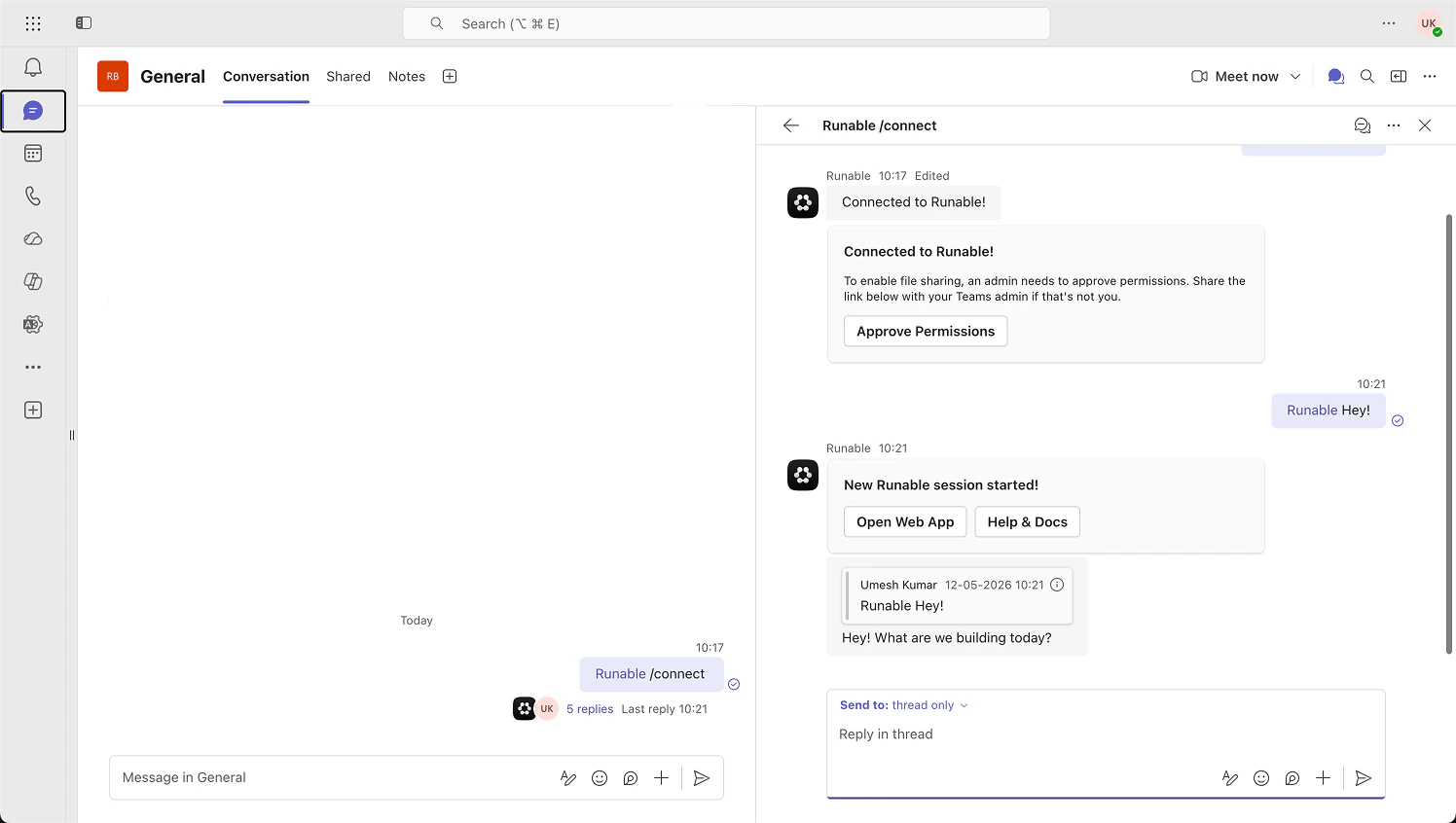 Teams chat with Runable