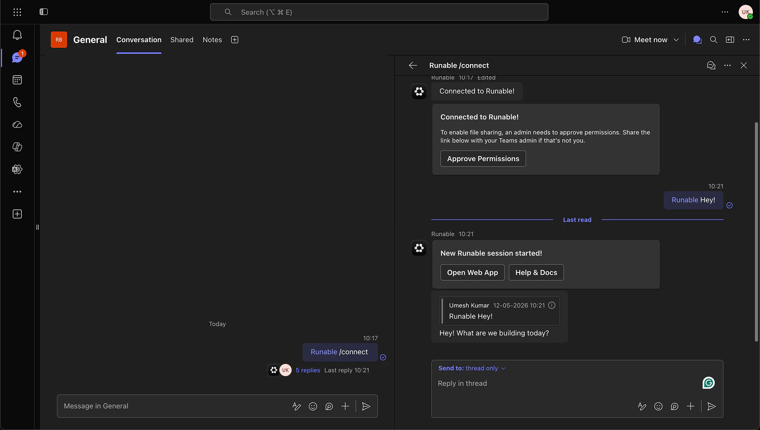 Teams chat with Runable