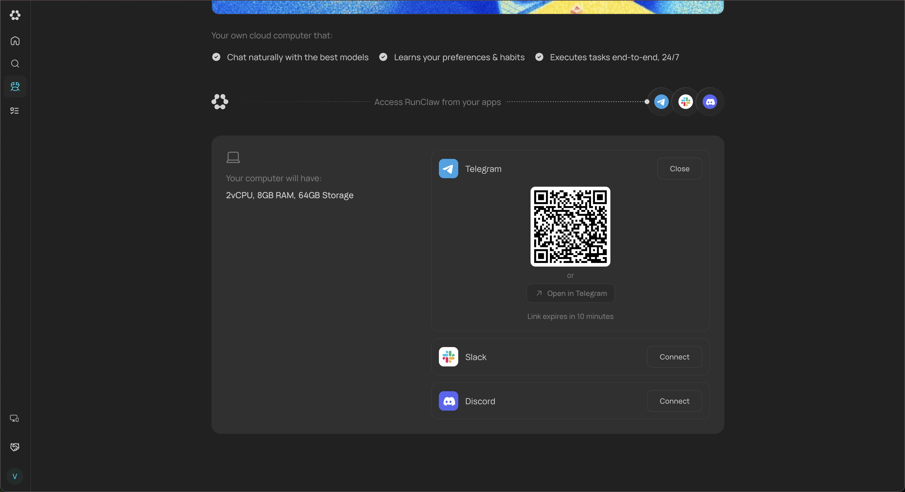 Telegram app showing the @runable_agent_bot profile with a Start button at the bottom