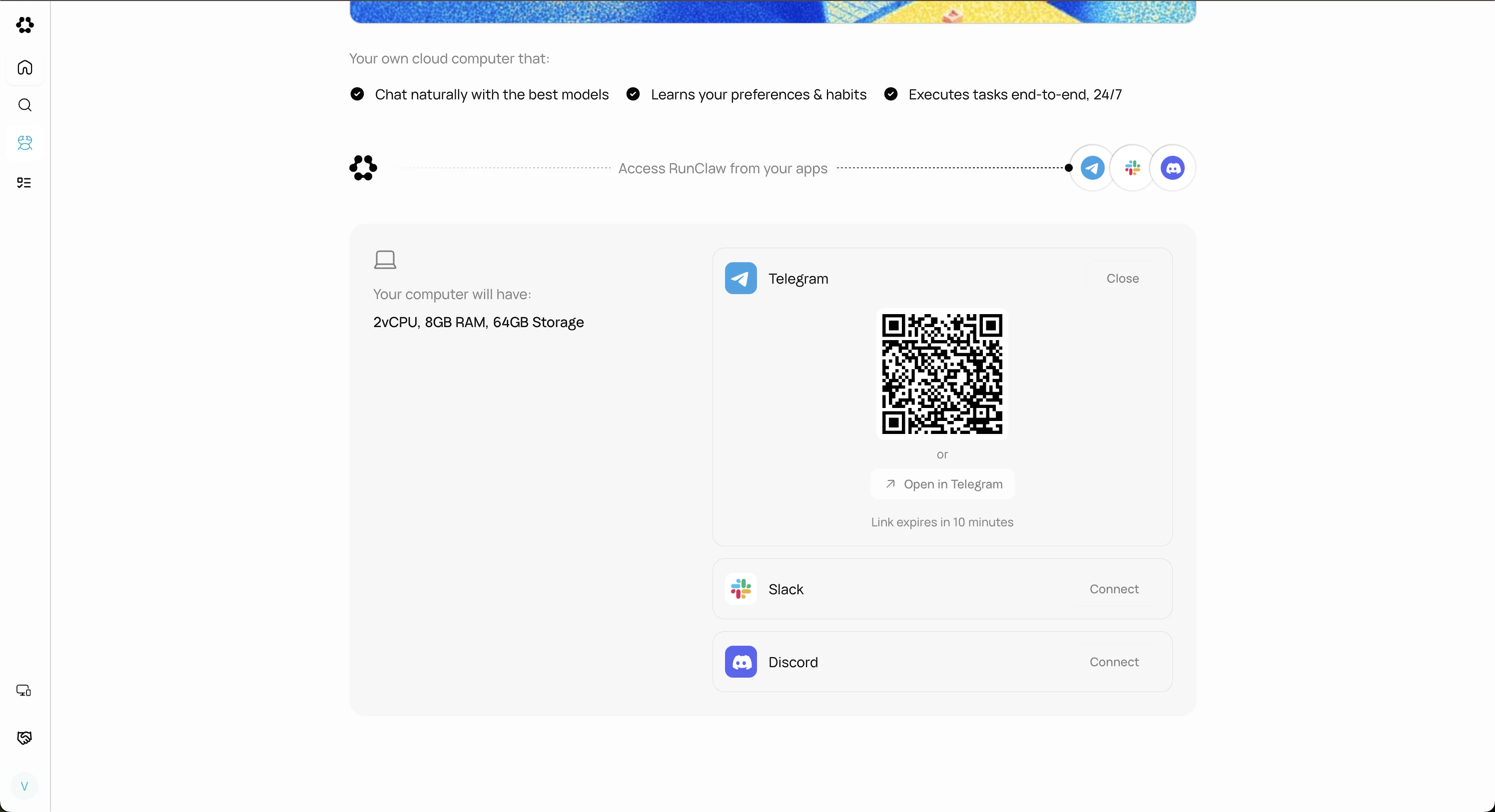 Telegram app showing the @runable_agent_bot profile with a Start button at the bottom