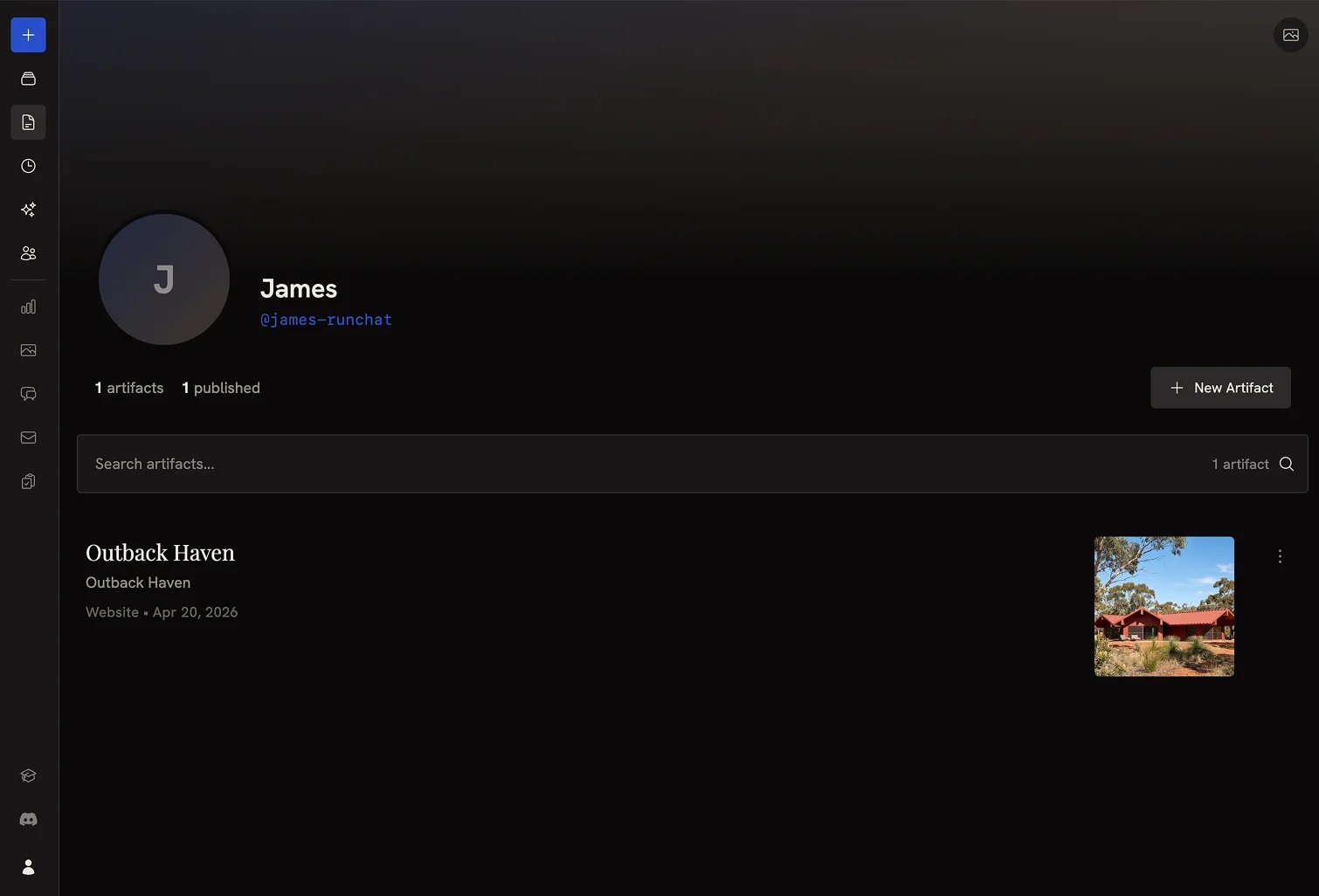 The Artifacts page showing published content
