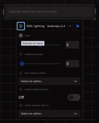 The All parameters menu showing a parameter being published as an input