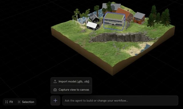 The Scene view's add menu with Import model and Capture view to canvas