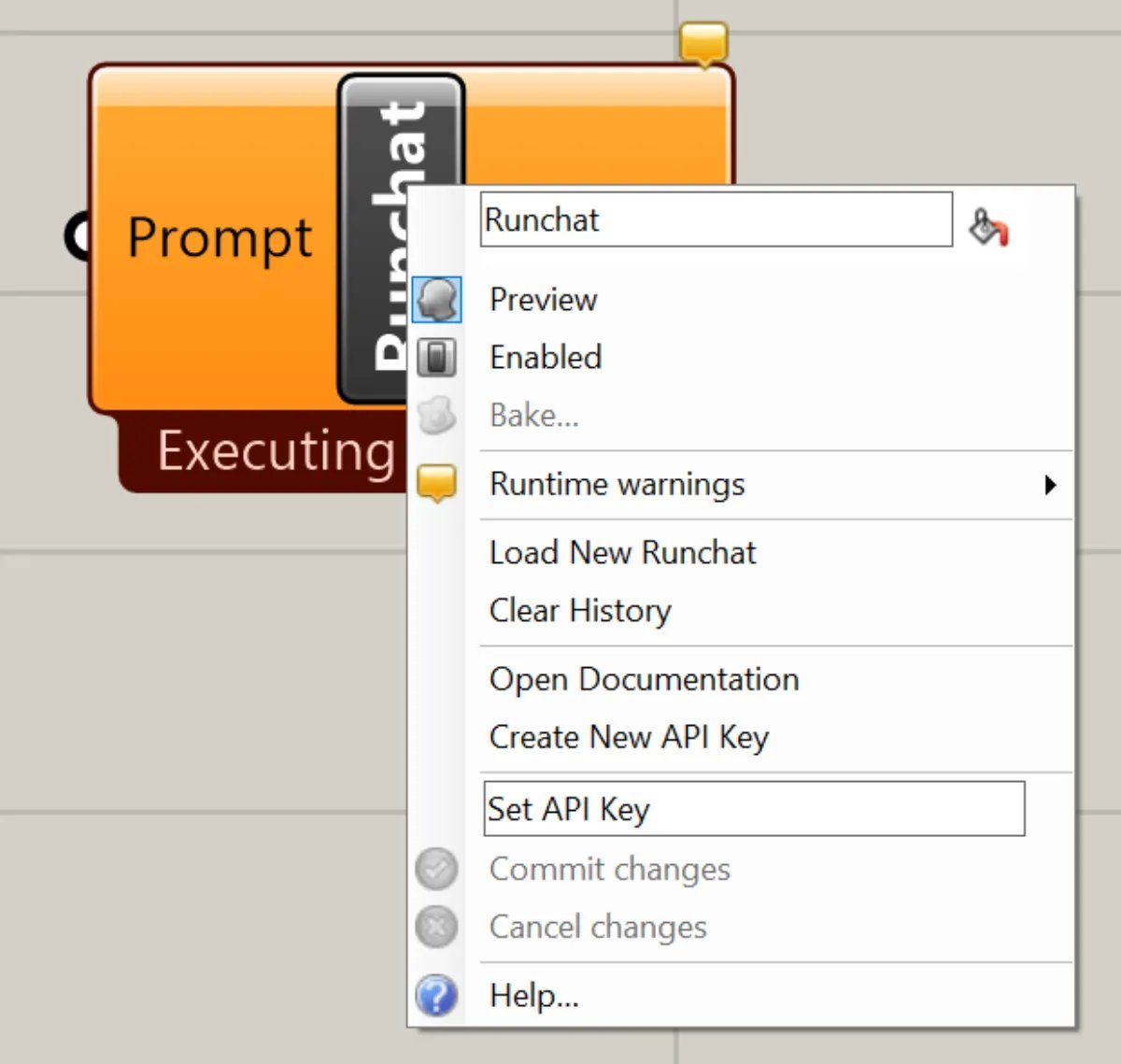 The Runchat node in Grasshopper