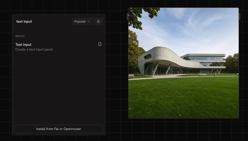 Text Input node placed to the left of the Create node
