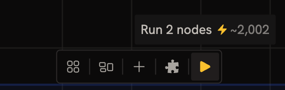 Orange warning icon on a high-cost run button