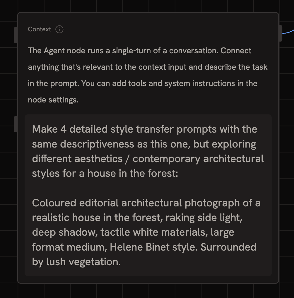 Agent node generating variations of an input prompt