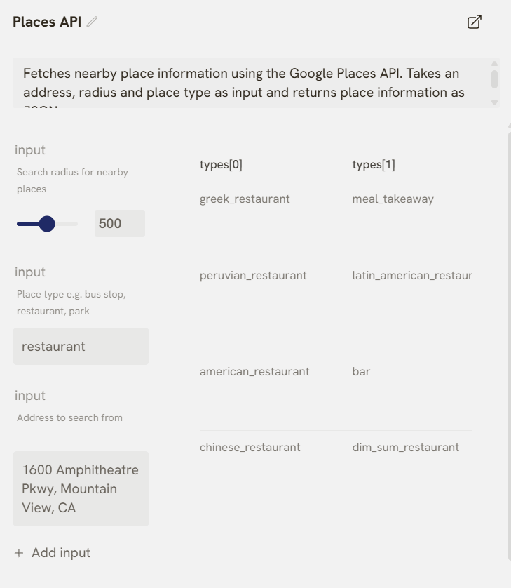 Preview of the published Places tool