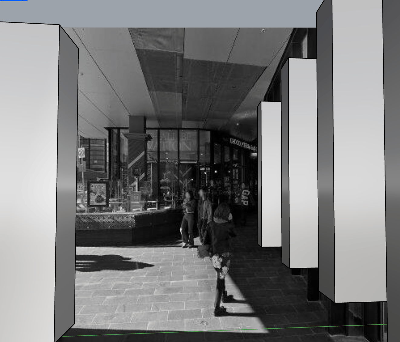 Streetview image as Rhino viewport background with massing model