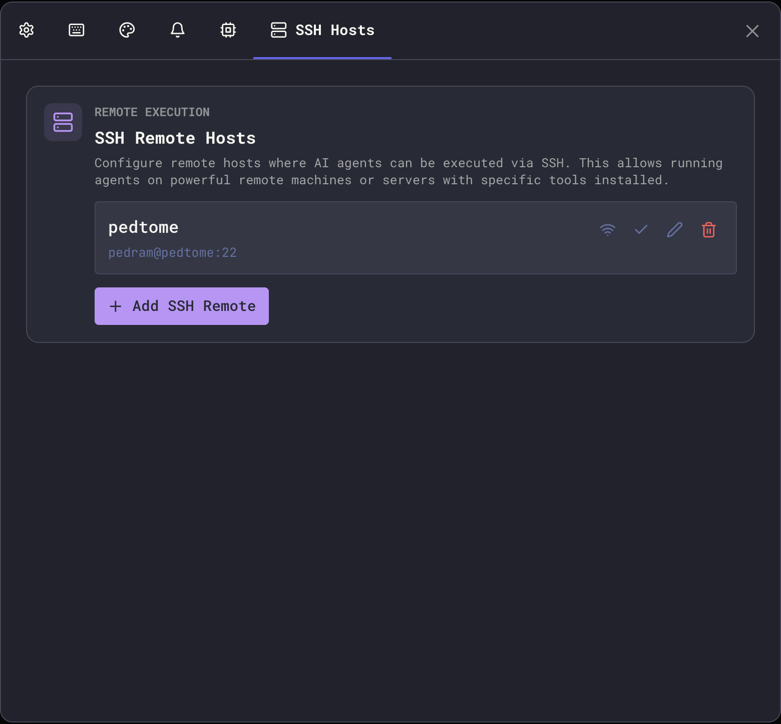 SSH Remote Hosts Settings