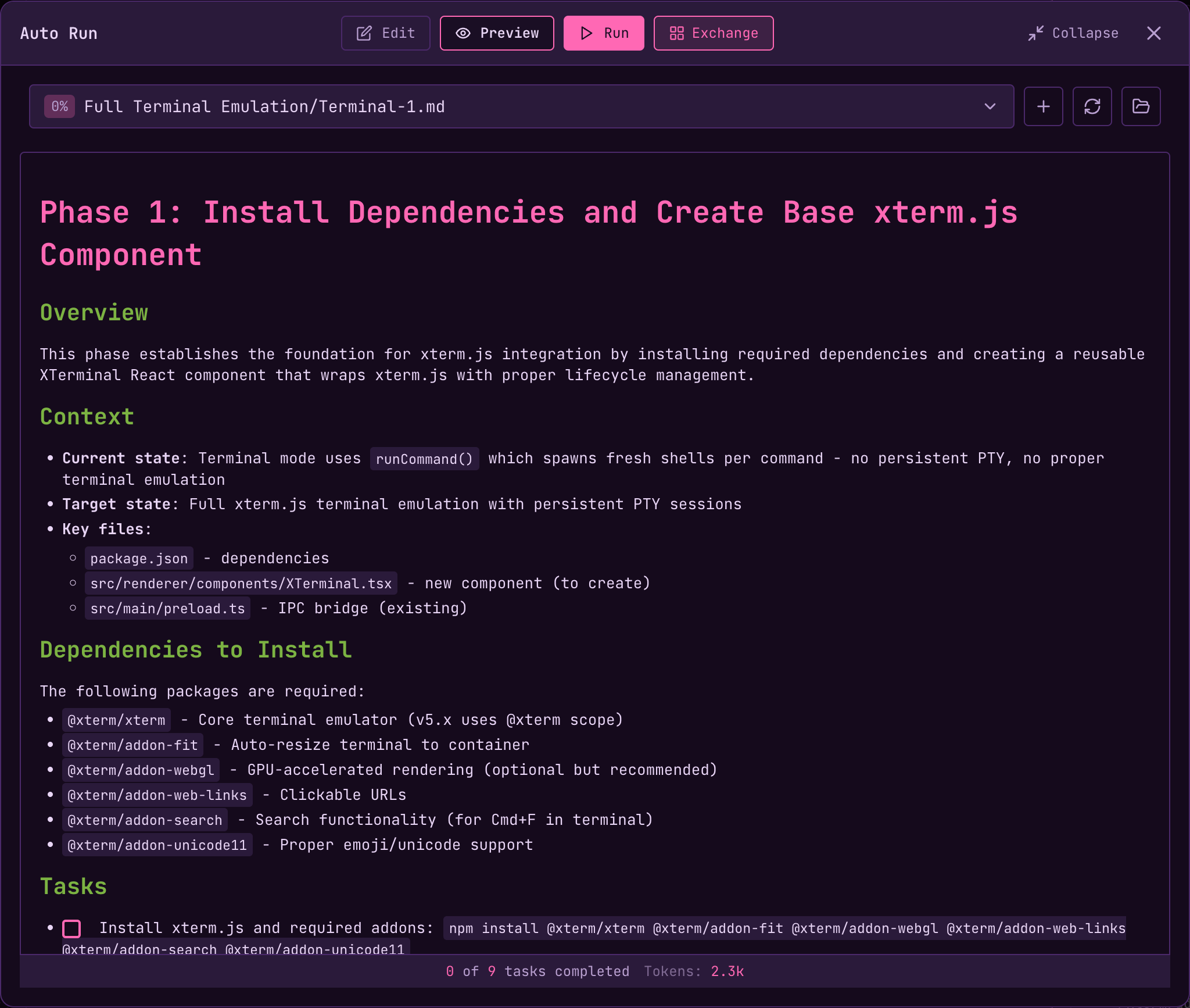 Expanded Auto Run Editor