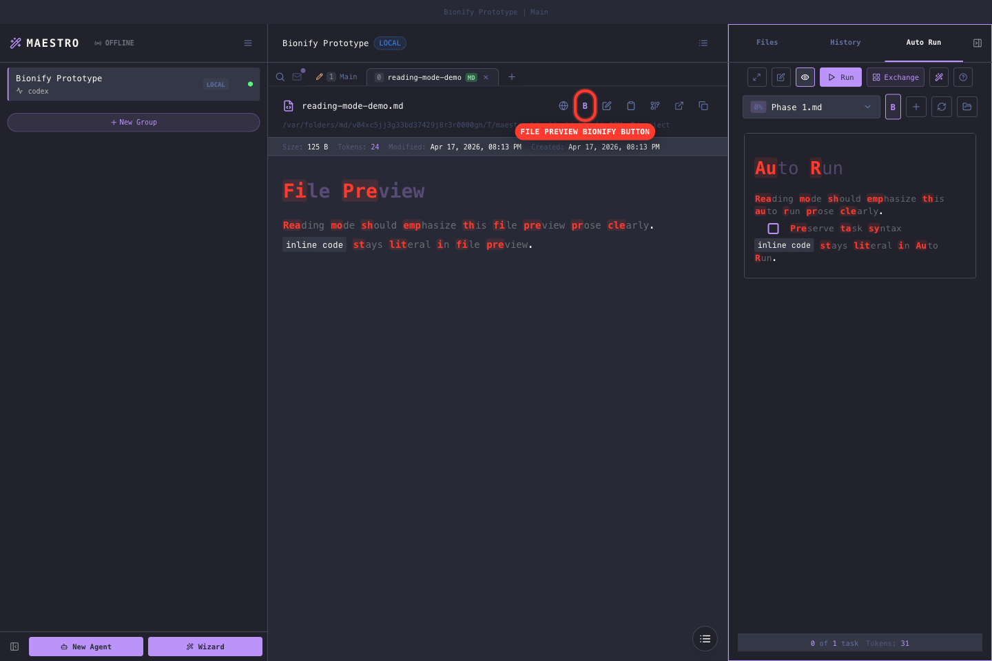 The Bionify toggle in the file preview toolbar