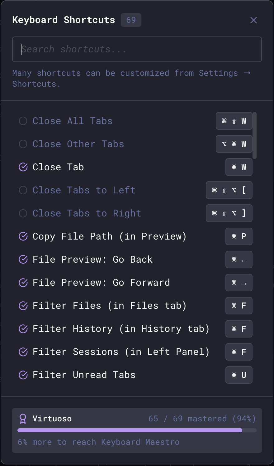 Keyboard Shortcuts Modal
