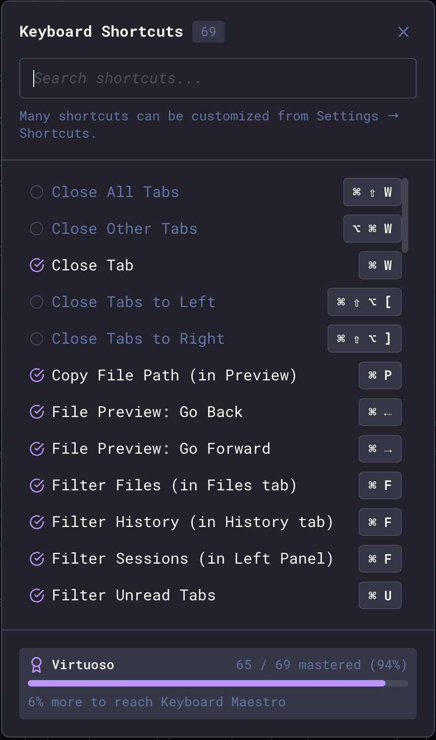 Keyboard Shortcuts Modal