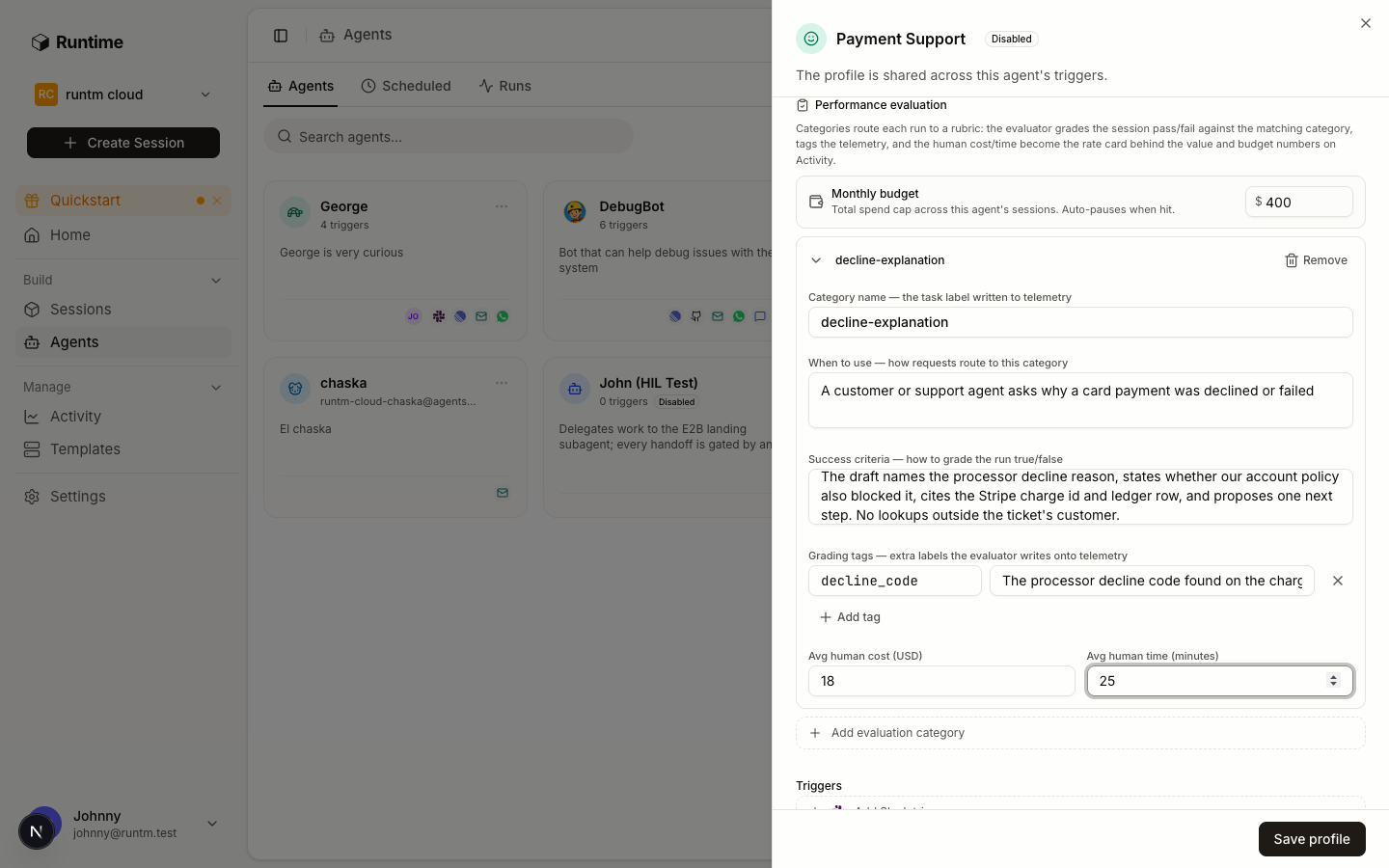 Performance evaluation section with a decline-explanation category