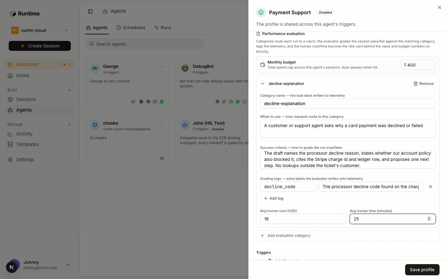 Performance evaluation section with a decline-explanation category