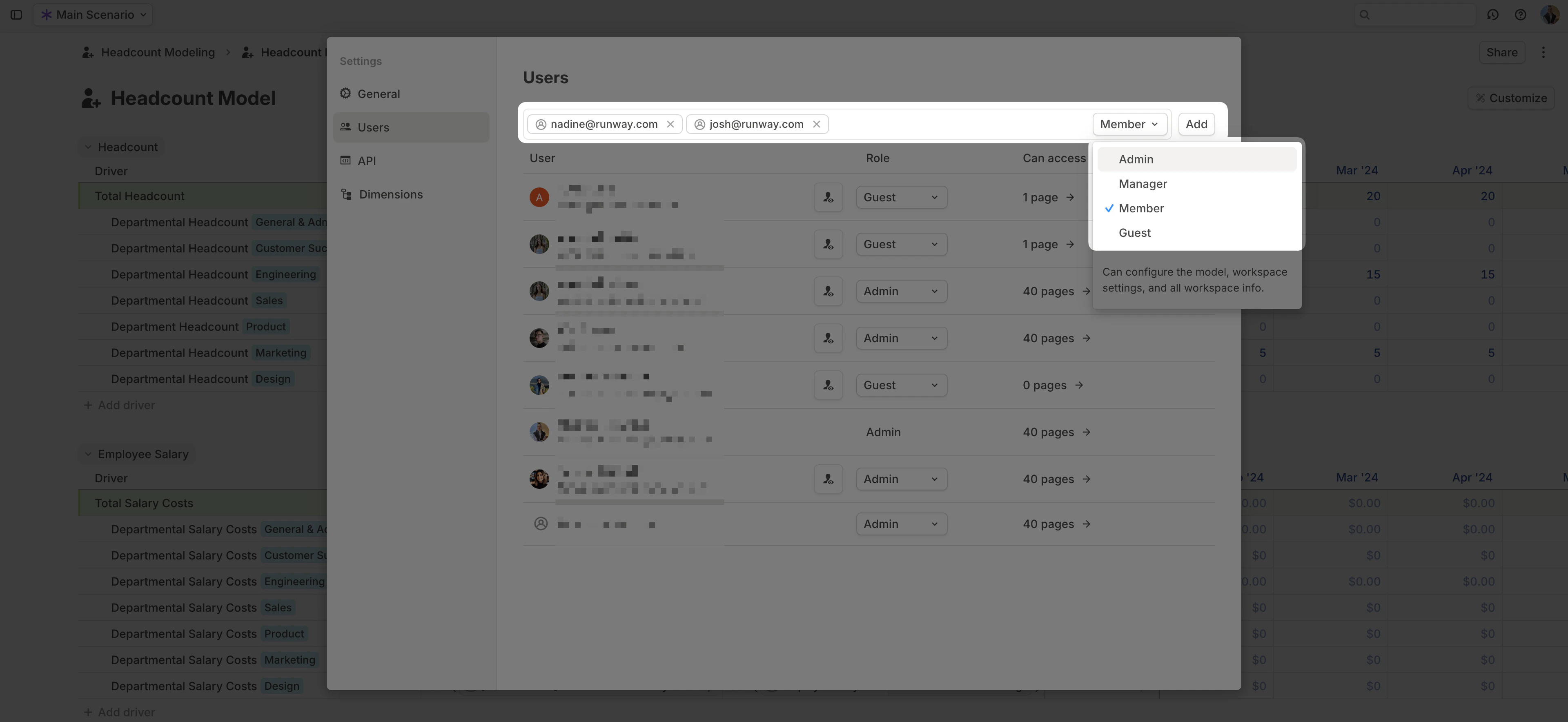 Settings Users Emails Pn