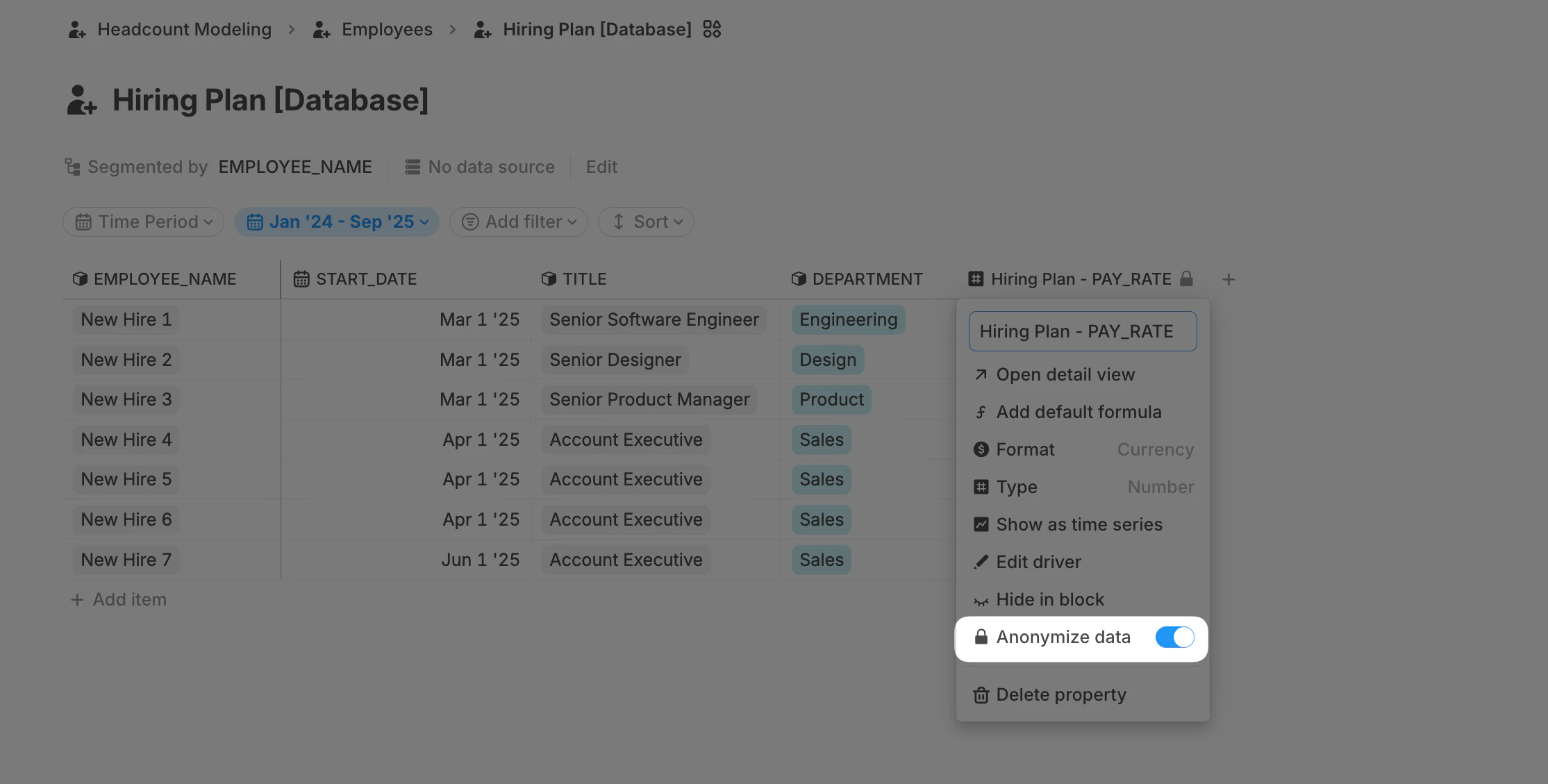 Enable Data Anonymization Pn