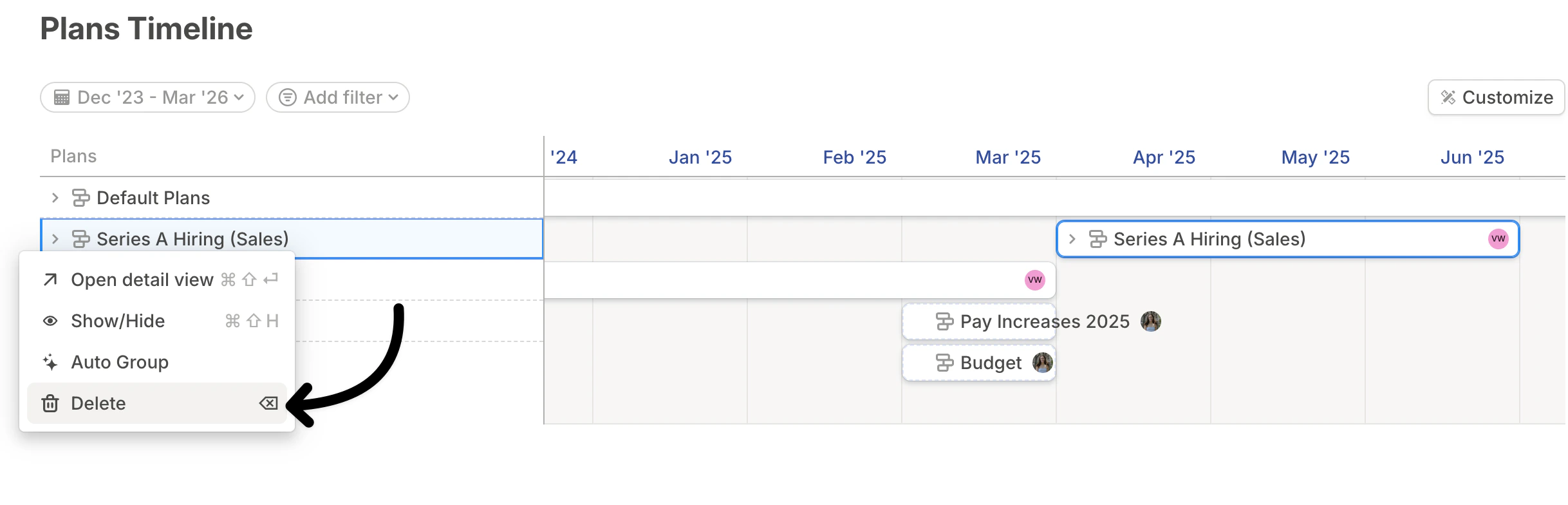 Delete Plan Timeline Pn
