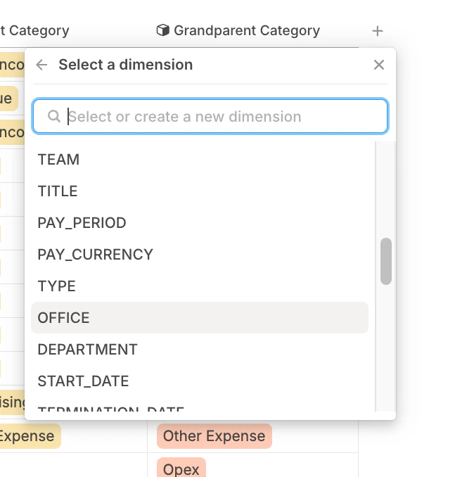 Search Dimension Column Pn