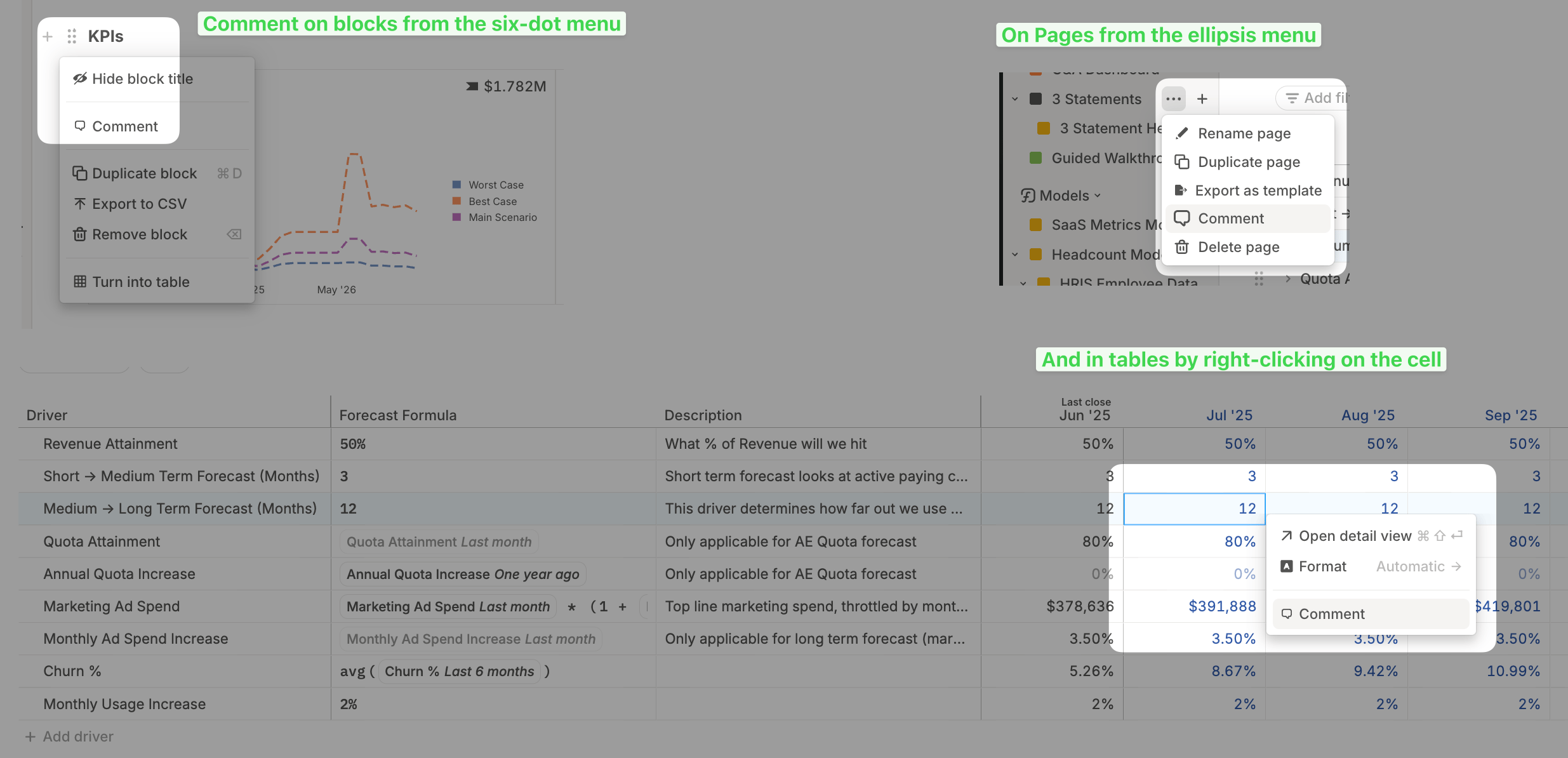 Comment option on a Runway cell