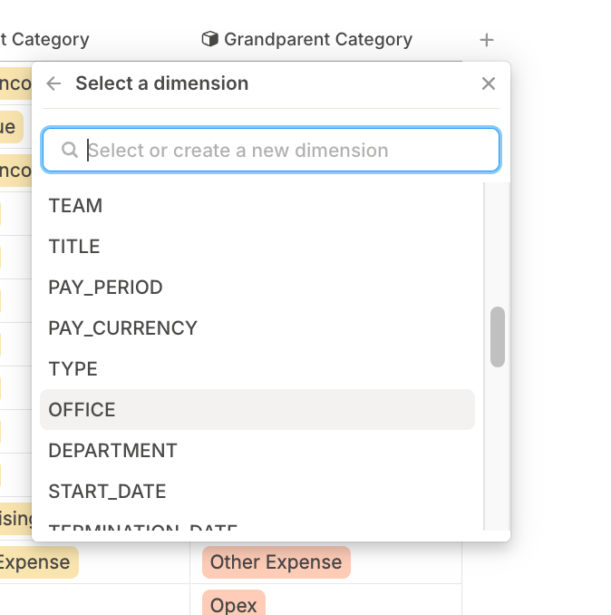 Search Dimension Column Pn
