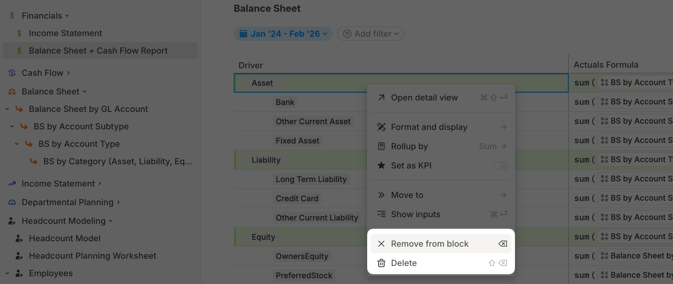 Driver context menu with remove and delete actions