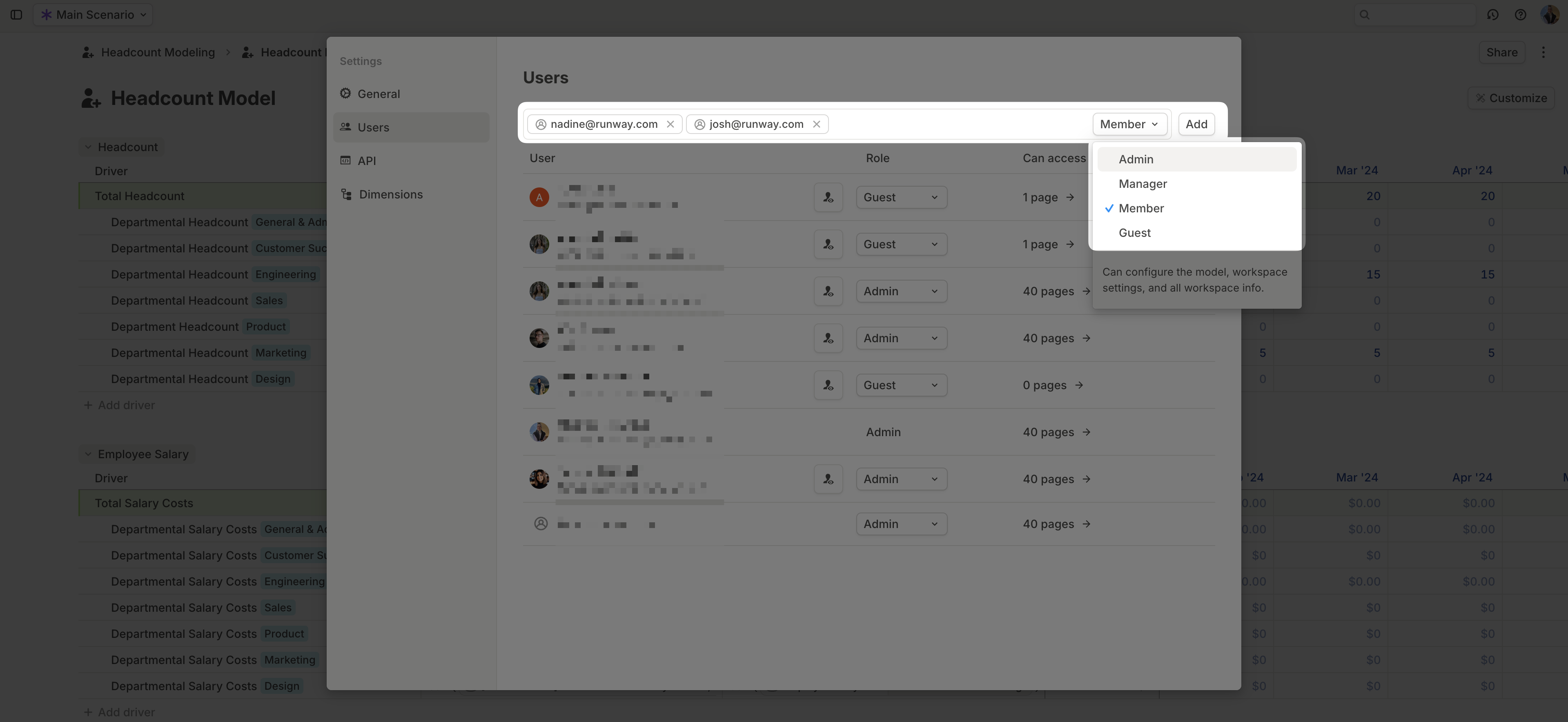 Settings Users Emails Pn