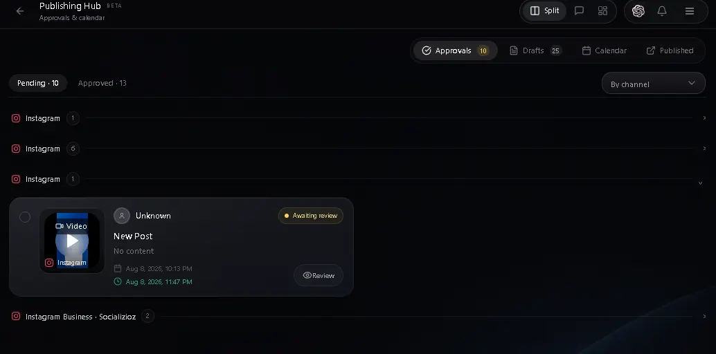 Socializioz publishing approval workflow