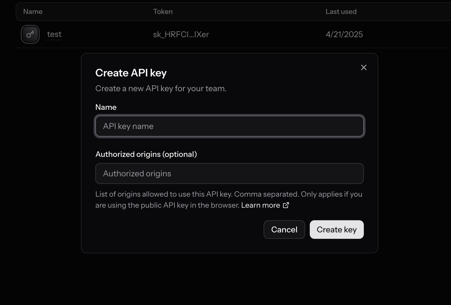Restash create API key
