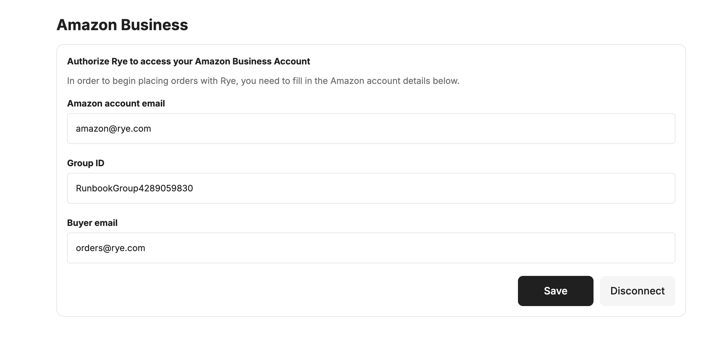 Connect amazon business to Rye console