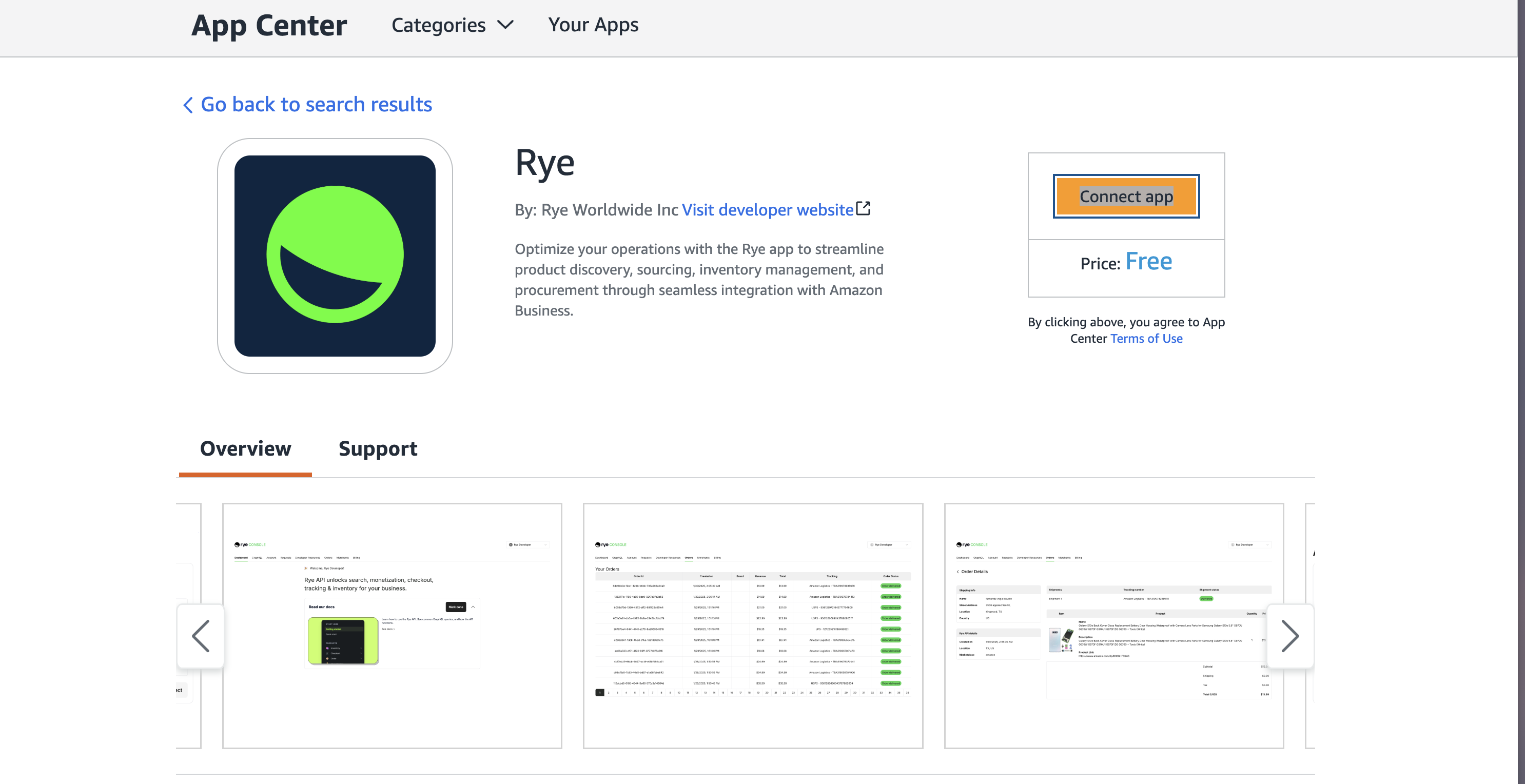 Amazon connect app page
