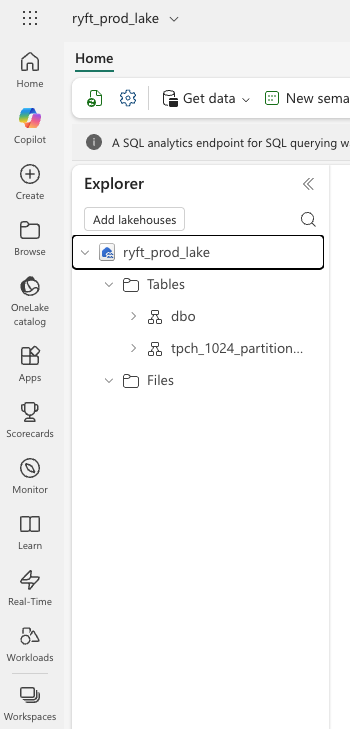 Fabric lakehouse Explorer view