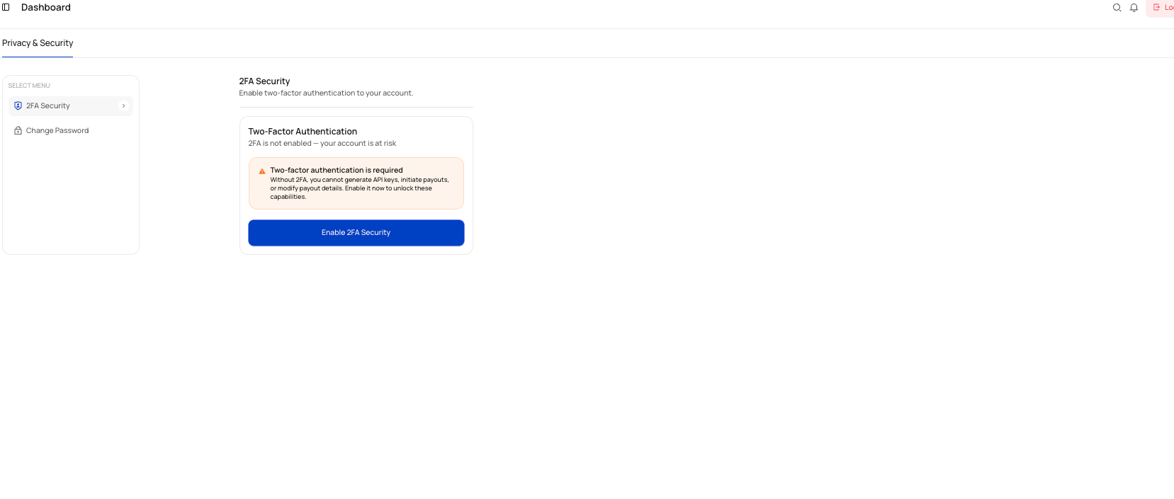 Two-factor authentication disabled state