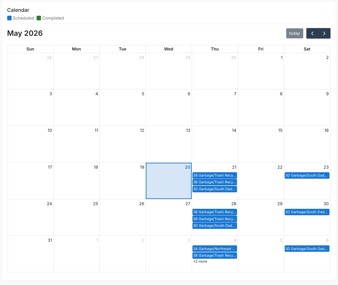 Mobile Wash Schedule calendar